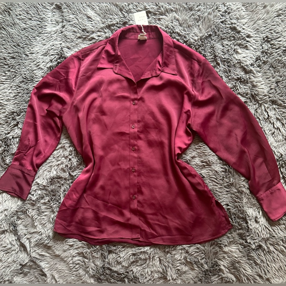 Burgundy Satin Long Sleeve Top